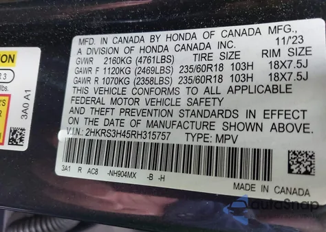2024 Honda Cr-V Ex 2Wd from USA, damaged, VIN 2HKRS3H45RH315757